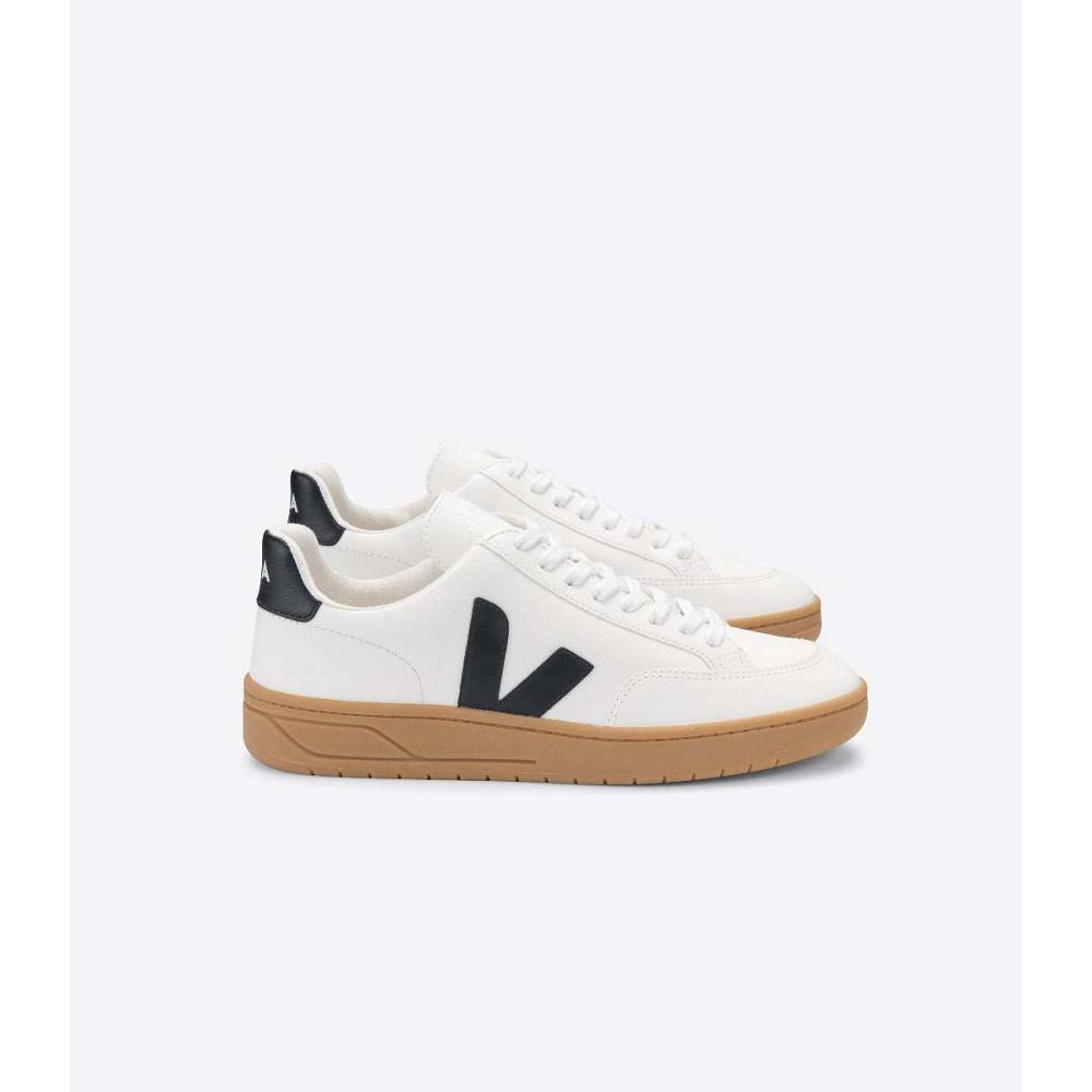 Women\'s Veja V-12 LEATHER Sneakers White/Black | ZA 667CTV